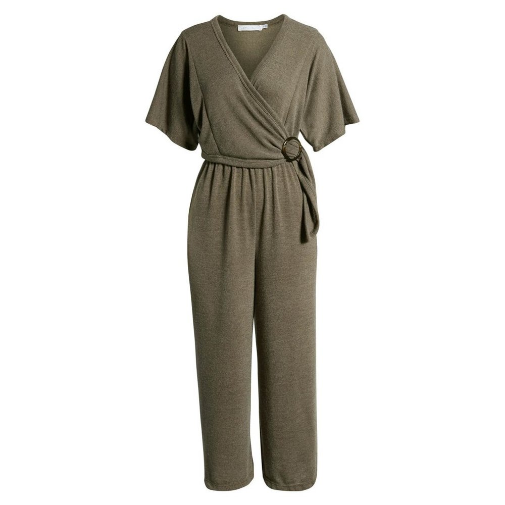 Green Belted Knit Jumpsuit